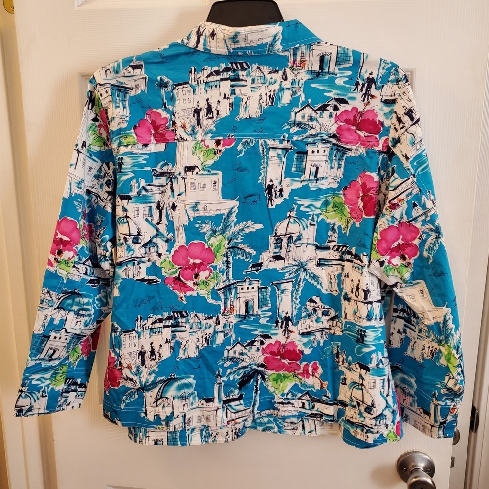 Susan Graver Style 1X colorful artsy vibrant Shirt Jacket Resort Beach Tropical - Picture 6 of 13